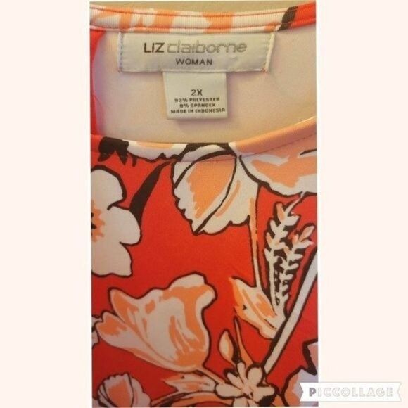 Liz Claiborne Pink Coral Floral Rose Empire Waist Cropped Top Plus Size 2x 18 20 - Picture 2 of 3